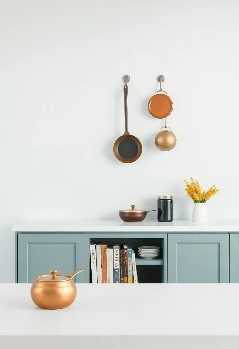 Artistic Display: Turn everyday kitchen items into art by displaying them creatively, such as hanging pots and pans or showcasing beautiful cookbooks