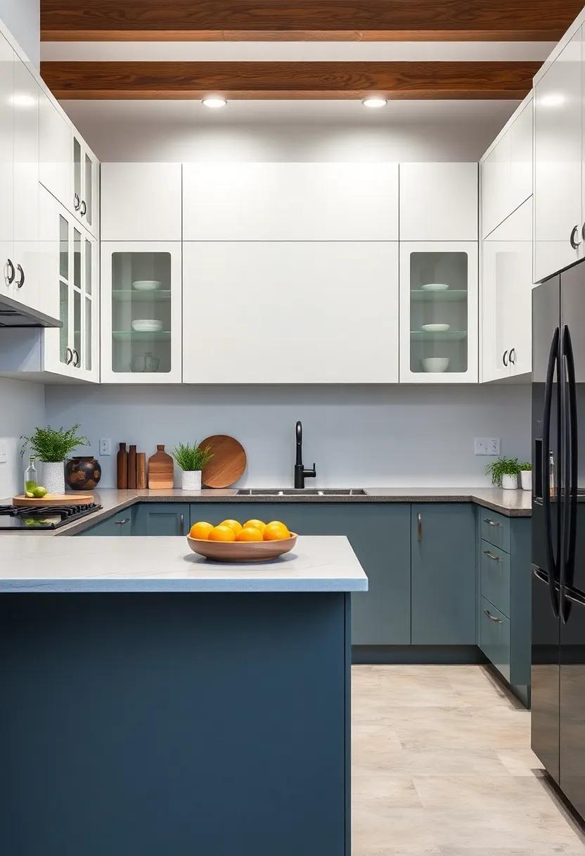 Creative cabinetry: Opt for unconventional cabinet designs, such as asymmetrical shapes or glass-front pieces, to create a standout feature