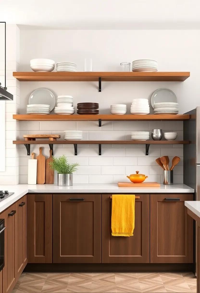 open Shelving Marvel: Replace upper cabinets with open shelves to showcase your favorite dishware and add an airy feel to your kitchen
