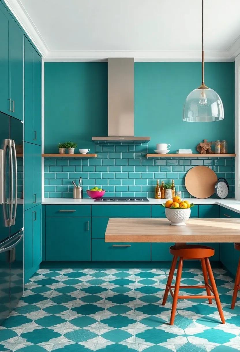 Statement Flooring: Choose bold patterns or vibrant colors for your kitchen floor to make a striking statement and anchor the overall design