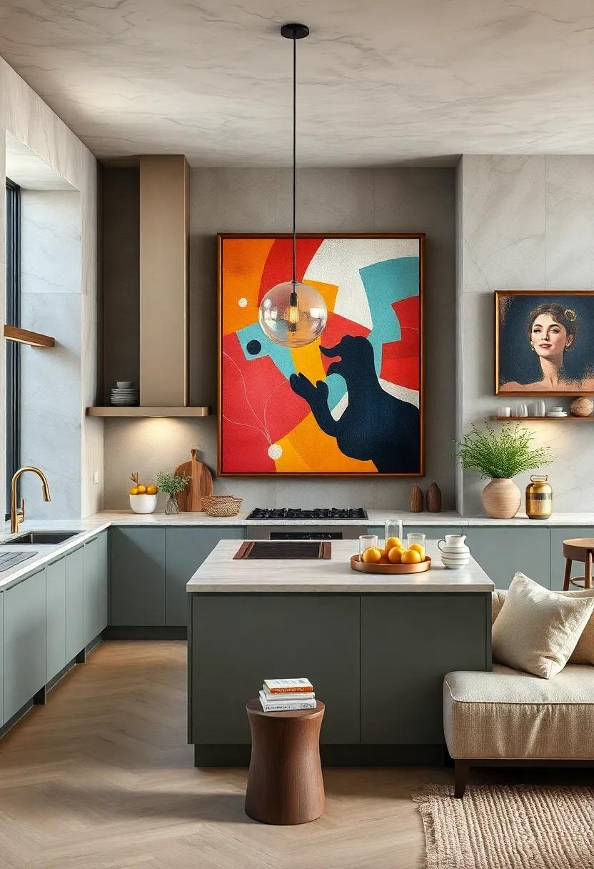 Oversized Art Pieces: Use large-format‌ art to make a ‌bold statement and elevate the design of your kitchen