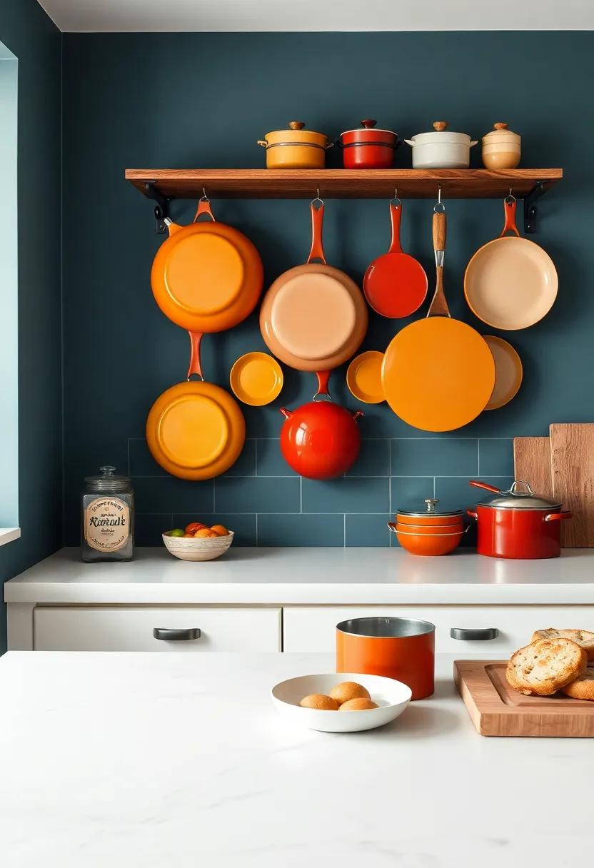 Artistic cookware: Let your cookware be a part of the decor; hang colorful pots and pans or display beautiful bakeware