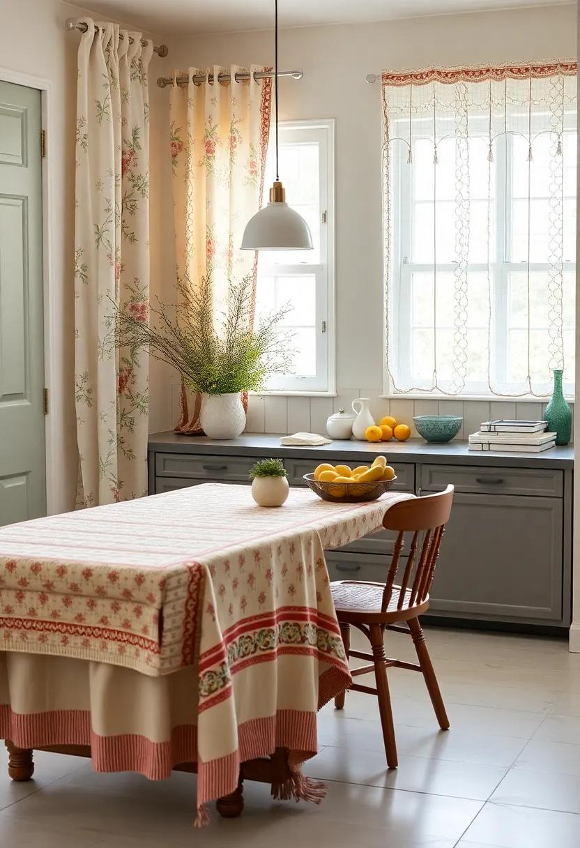 Layered textiles: Use a mix of patterns and materials in your kitchen linens, such as tablecloths, curtains, and dish towels, for a warm and inviting look