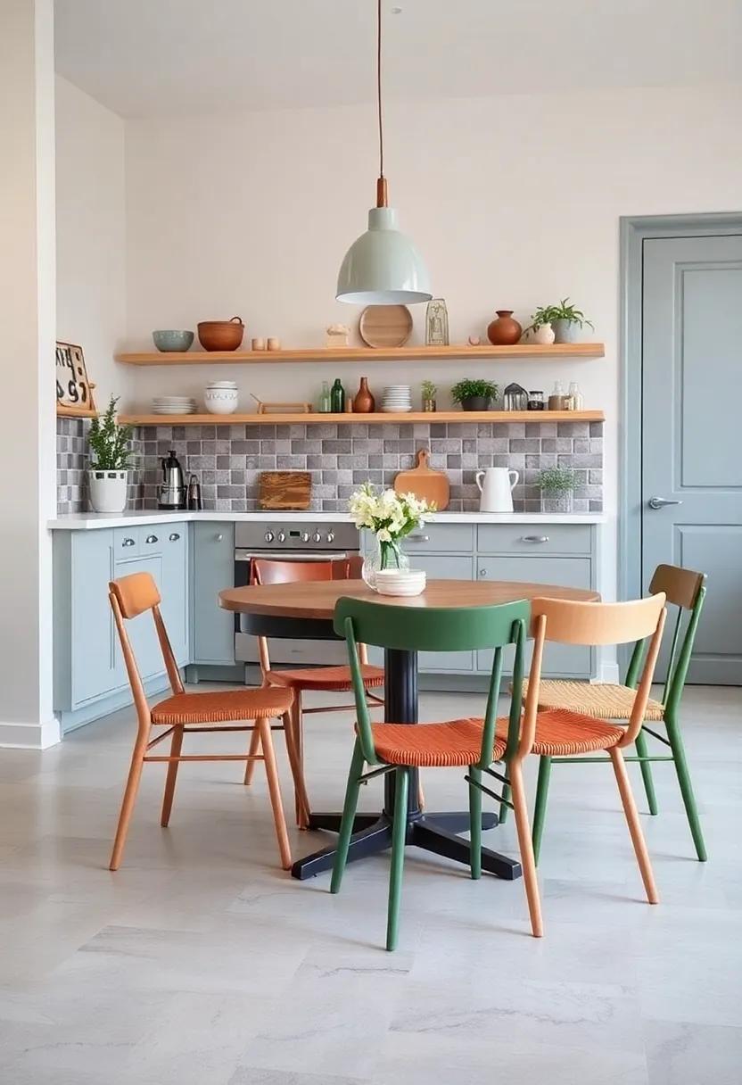 Mismatched furniture: Combine diverse styles of chairs and tables to create a relaxed atmosphere reminiscent of a cozy café