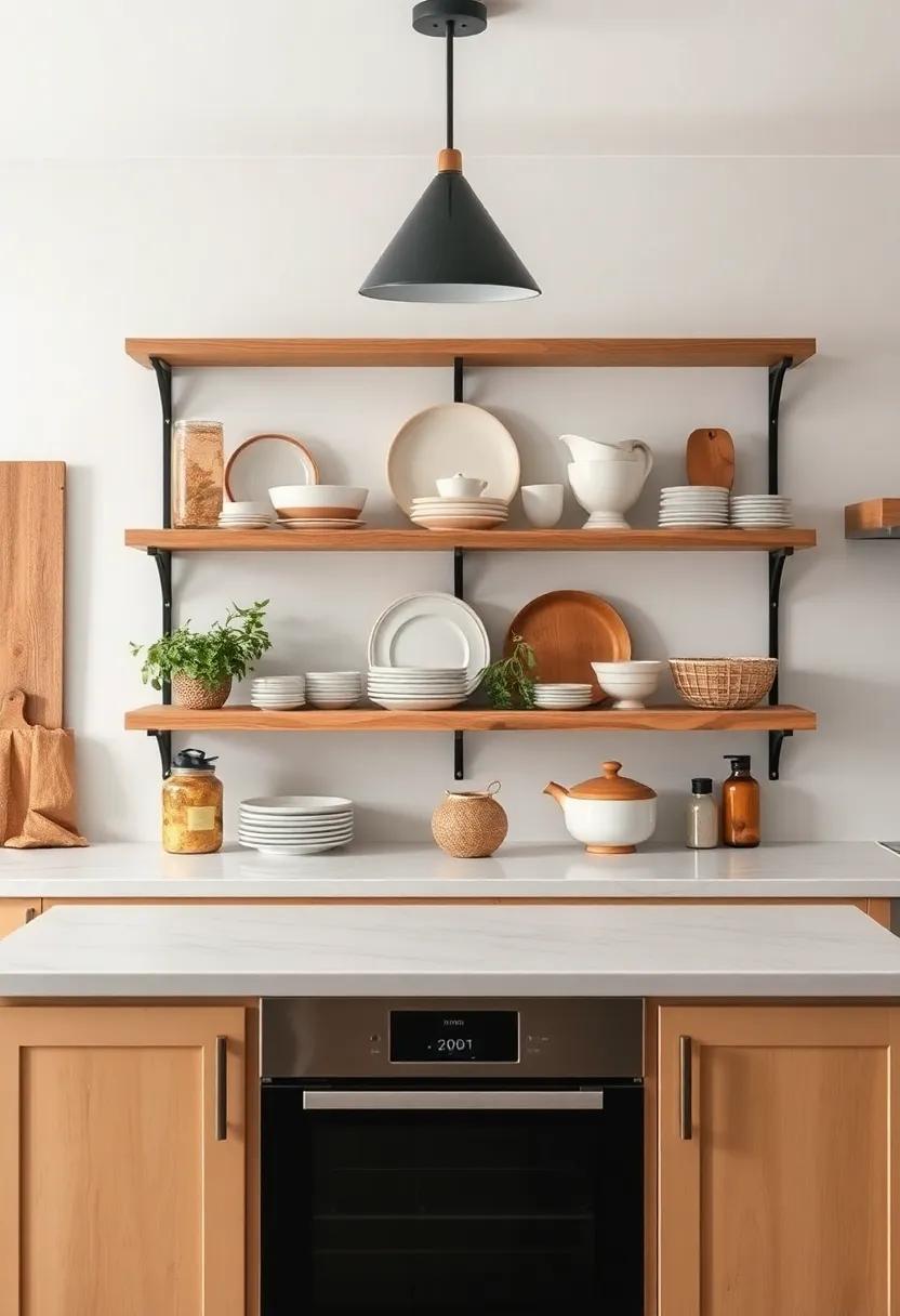 Open shelving: Use your favorite dishes and decorative items as art by displaying them on open shelves for a casual and welcoming vibe