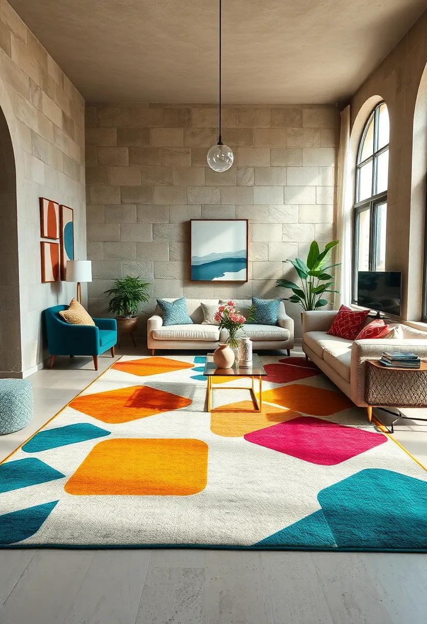 Achieve Harmony with Shapes: ‌When selecting furniture, choose pieces with ⁢rounded shapes to complement⁤ the angular ⁣patterns of your geometric⁣ rug