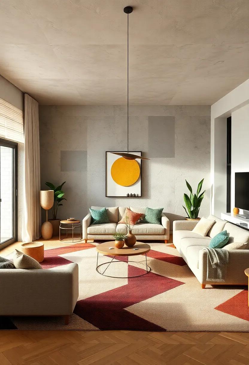 Cozy​ Corners: Designate a reading⁣ nook by placing a soft chair ​on a geometric rug, inviting relaxation and creativity in your living ⁣room