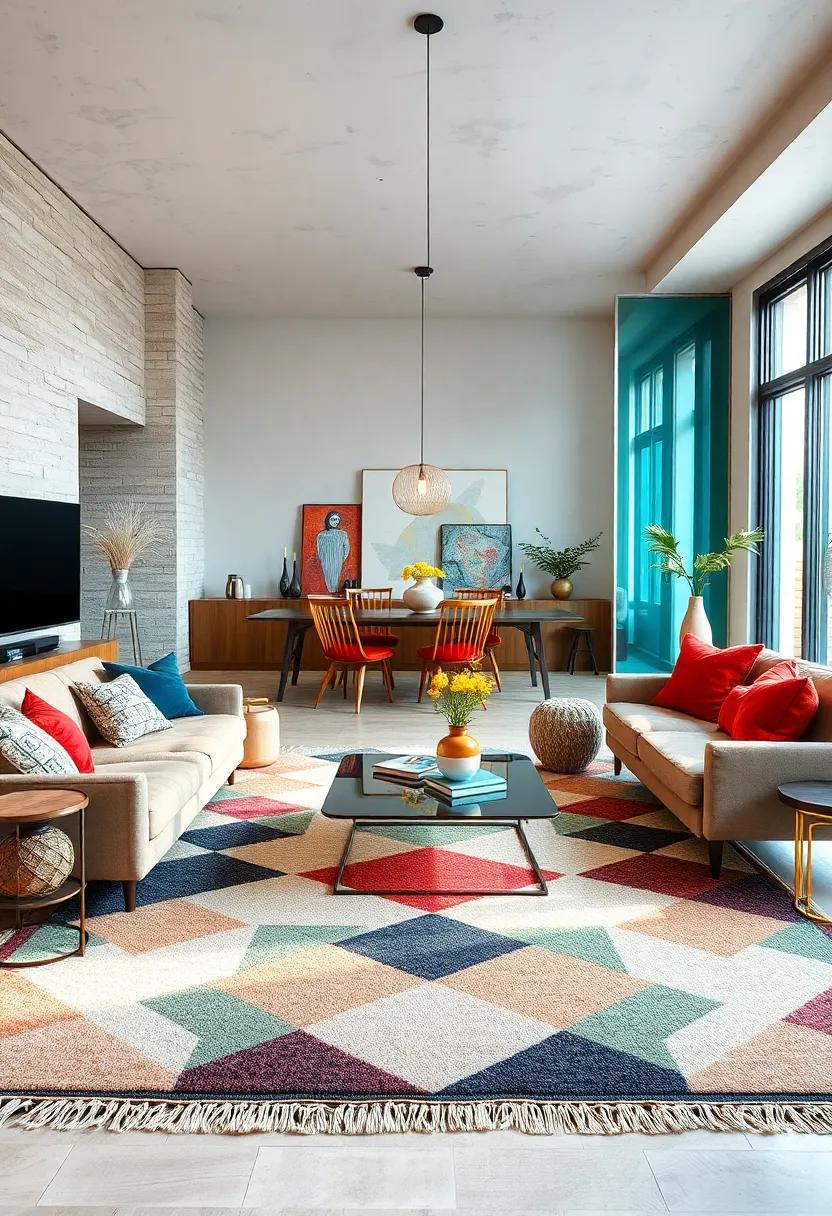 Artistic Dividers: If you have an open layout, use a geometric rug to visually separate the living ‌space from ⁤the dining area in a fun and ‌artistic way