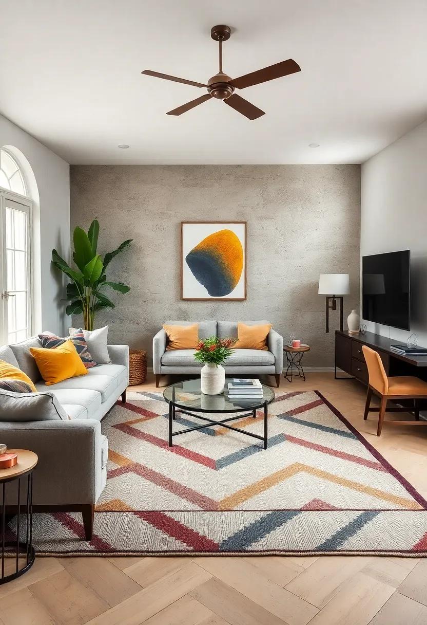 Create a Focal Point: Position a bold geometric rug under a​ coffee‌ table to establish it as the heart ⁢of the living room, inviting conversation and interaction