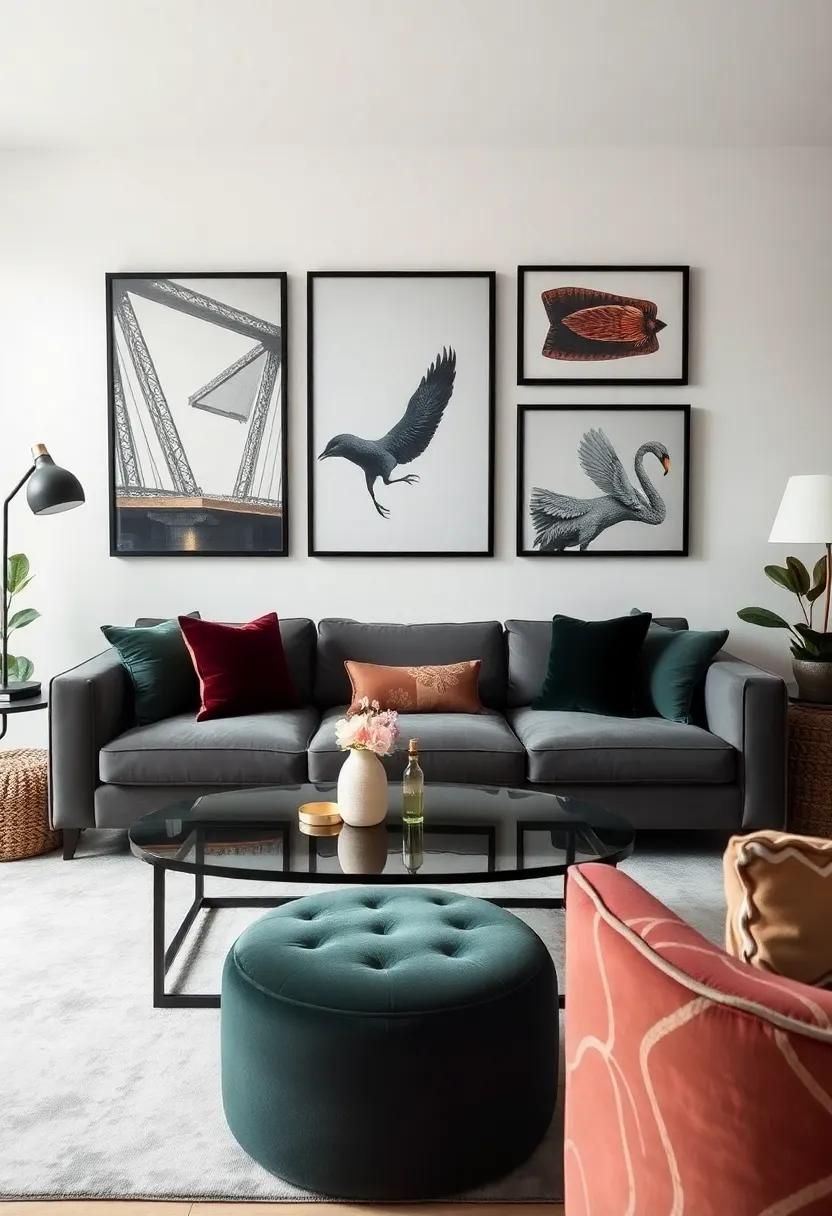 Create a striking gallery wall by framing eclectic art pieces ⁤in velvet-wrapped frames that elevate the ⁢overall aesthetic