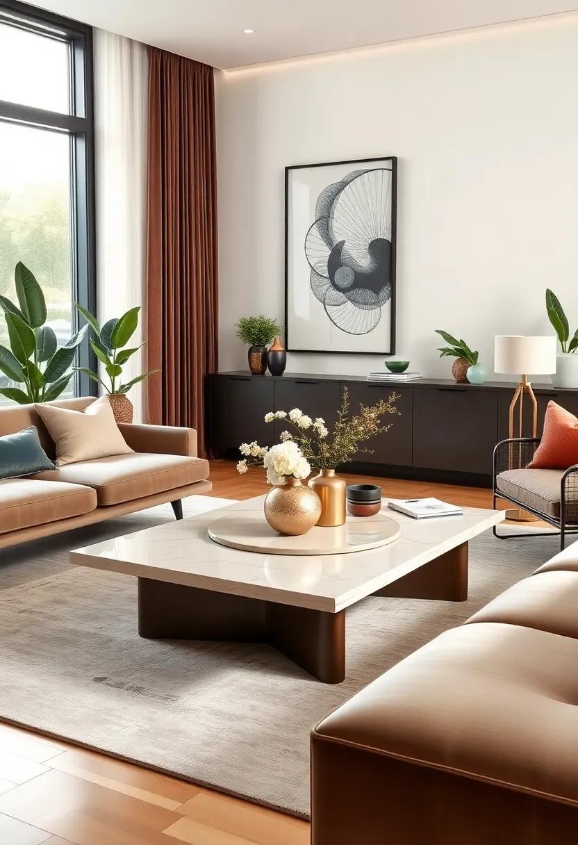 Opt for a velvet coffee table ⁤with sleek lines,⁣ marrying functionality with an exquisite touch that draws the eye