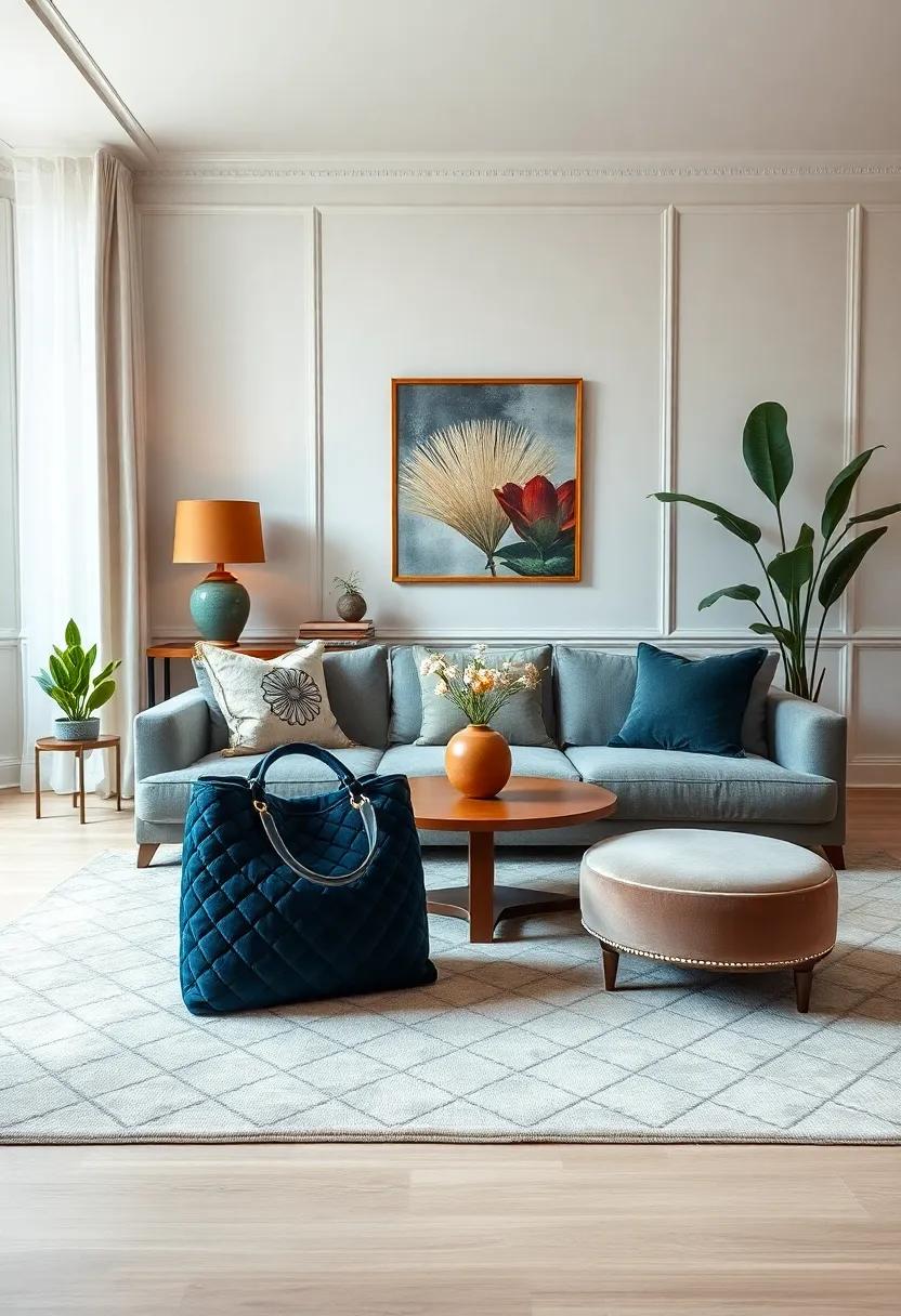 Consider unique velvet accent ‍pieces ⁤like a quilted velvet bag or decorative cushions ​that lend personality to your living room