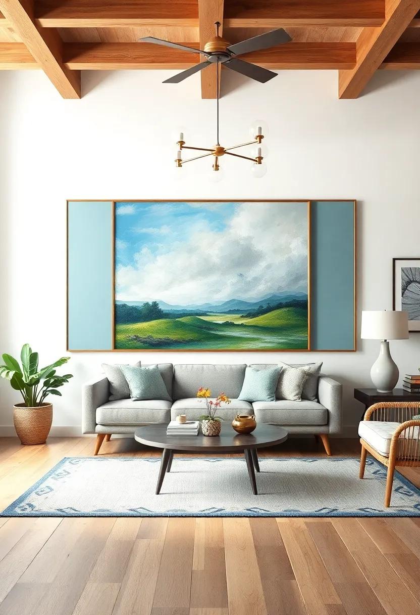 Start with a focal point: Choose one large vintage painting as the centerpiece of your living room to draw the eye and set the tone