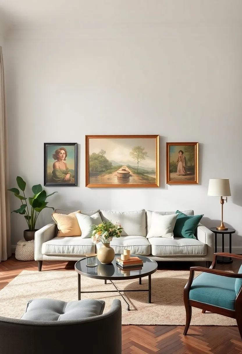 Highlight architectural features: Draw attention to unique architectural elements of your living room using art strategically