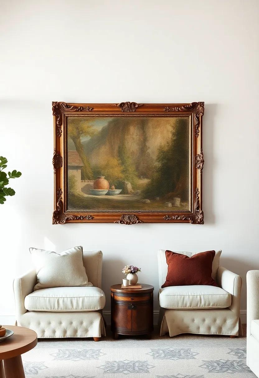 Frame a mirror: Use a vintage painting to frame a mirror, adding character while providing functionality