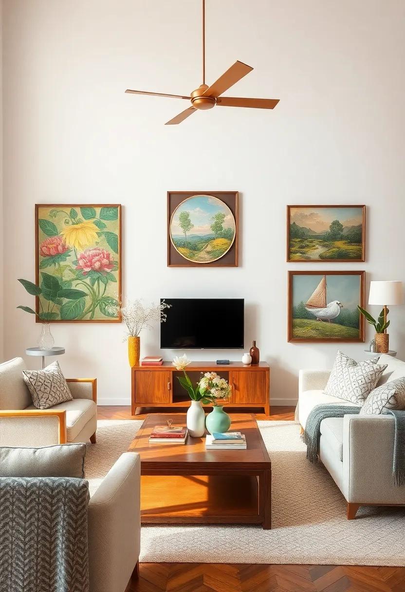 Swap artwork seasonally: Refresh your living room by rotating your collection based on seasons, keeping the atmosphere dynamic