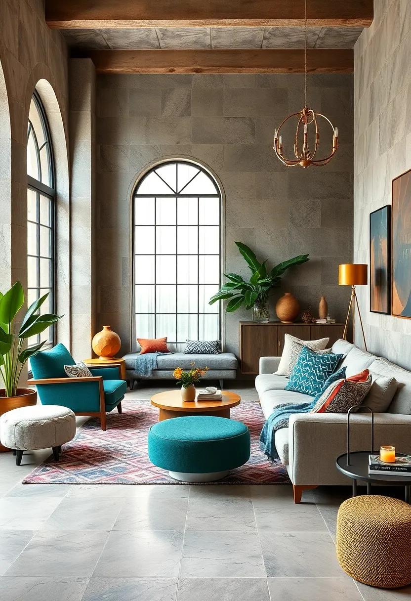 Add Unexpected Fabrics: Use modern fabrics like neoprene or synthetic fibers alongside classic textiles in cushions or throws