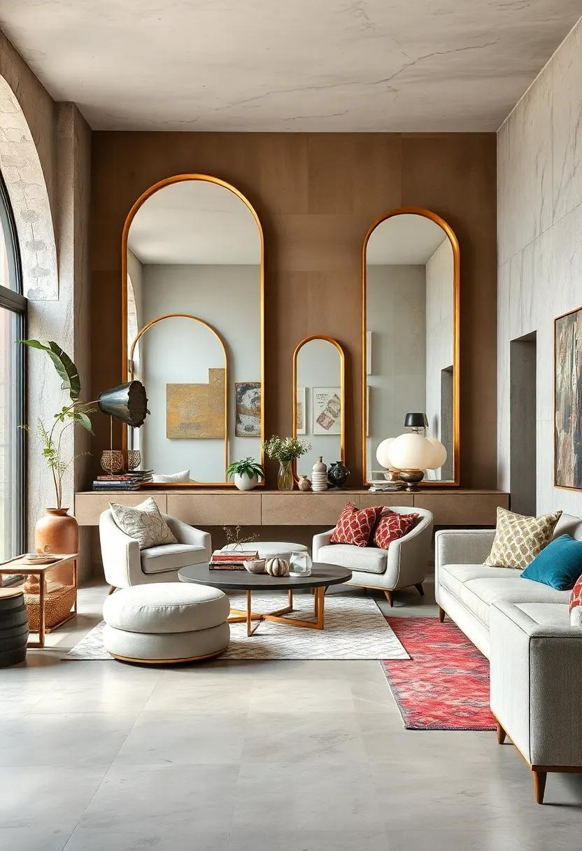 Artistic Mirrors: Use⁢ large, uniquely-shaped mirrors ⁣that not only​ serve ⁣a‌ functional purpose but also create visual interest