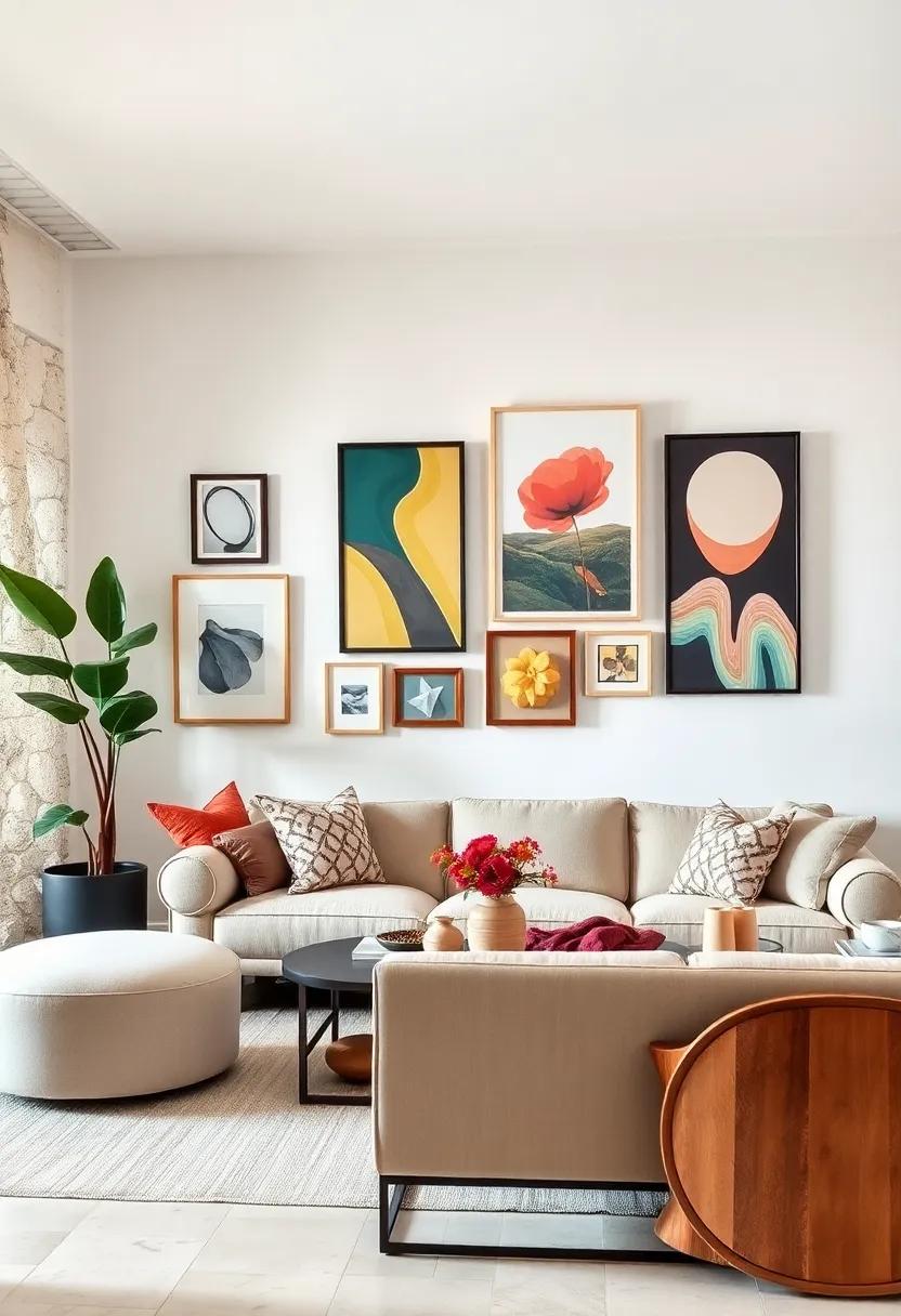 Curated gallery Wall: Create a gallery ​wall that showcases a mix of art styles, sizes, and frames for an eclectic yet cohesive ​look