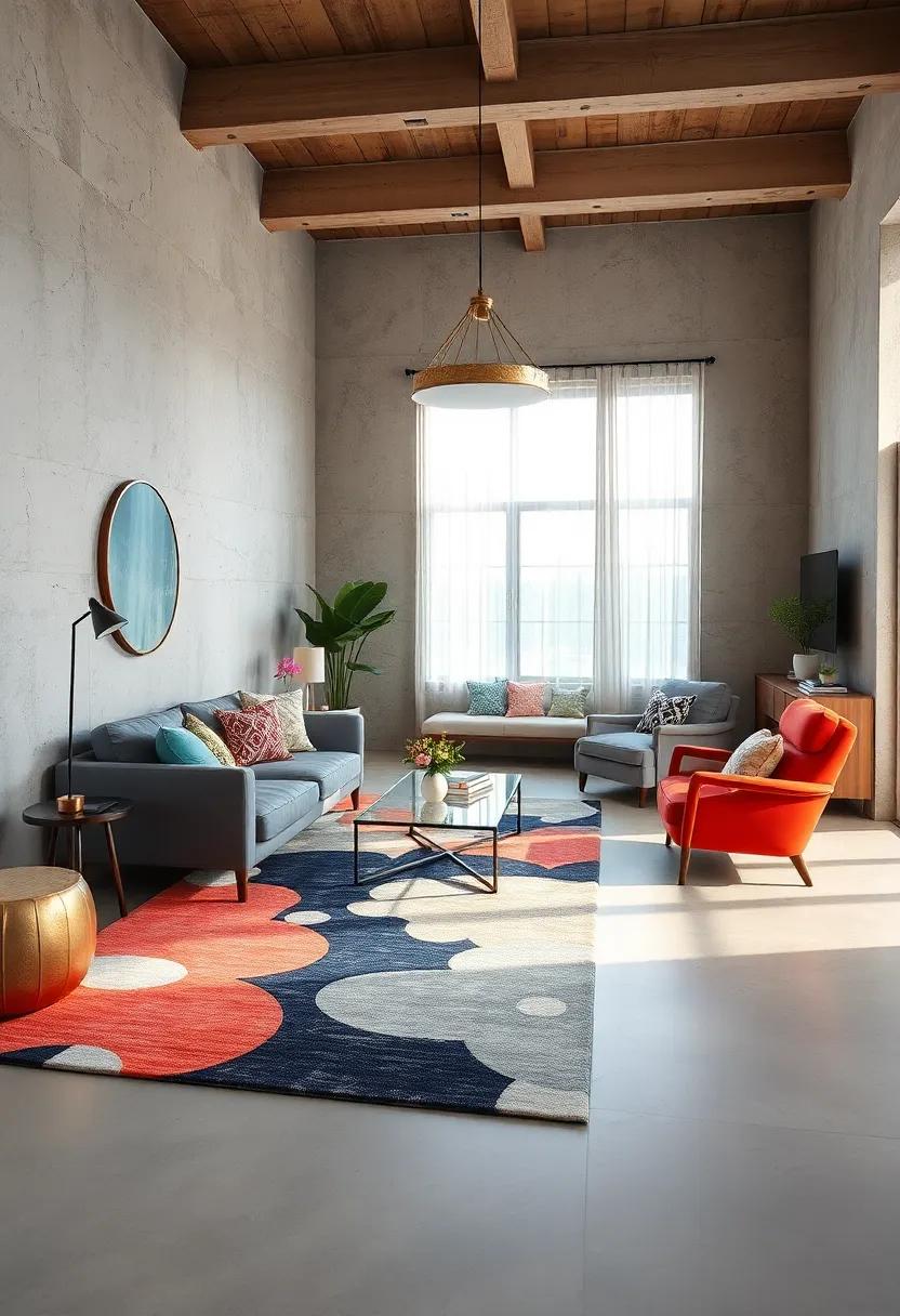 Statement Rugs: Choose abstract or boldly patterned rugs to ⁤anchor your space while‌ adding a‌ contemporary flair