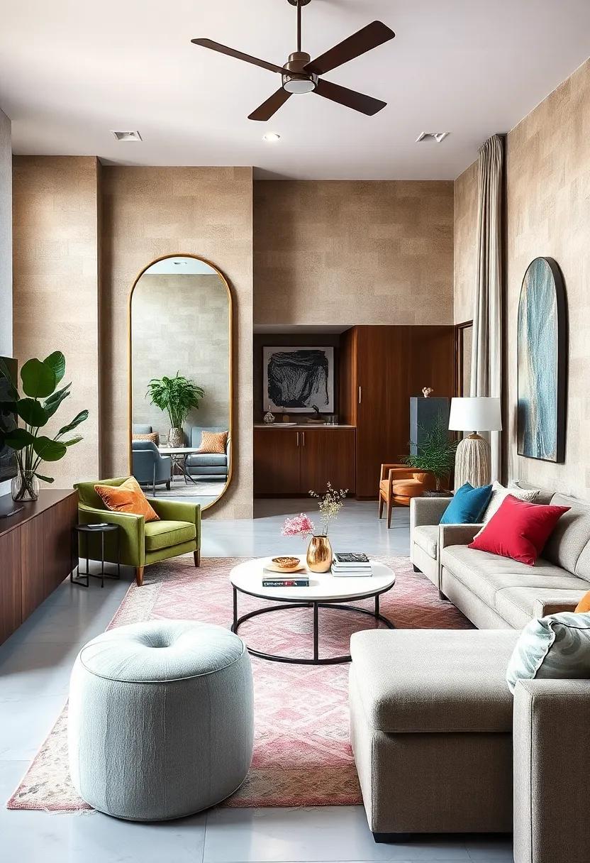 Utilize Mirrors: Employ large modern mirrors to reflect both style dimensions, enhancing light and broadening space perception