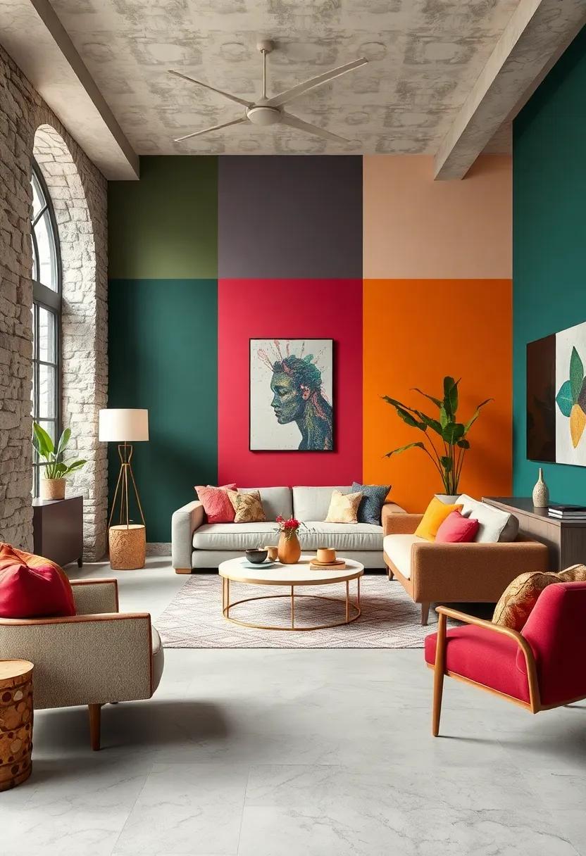 Color Blocking: Divide your wall space using contrasting blocks of colors to create a dynamic visual effect