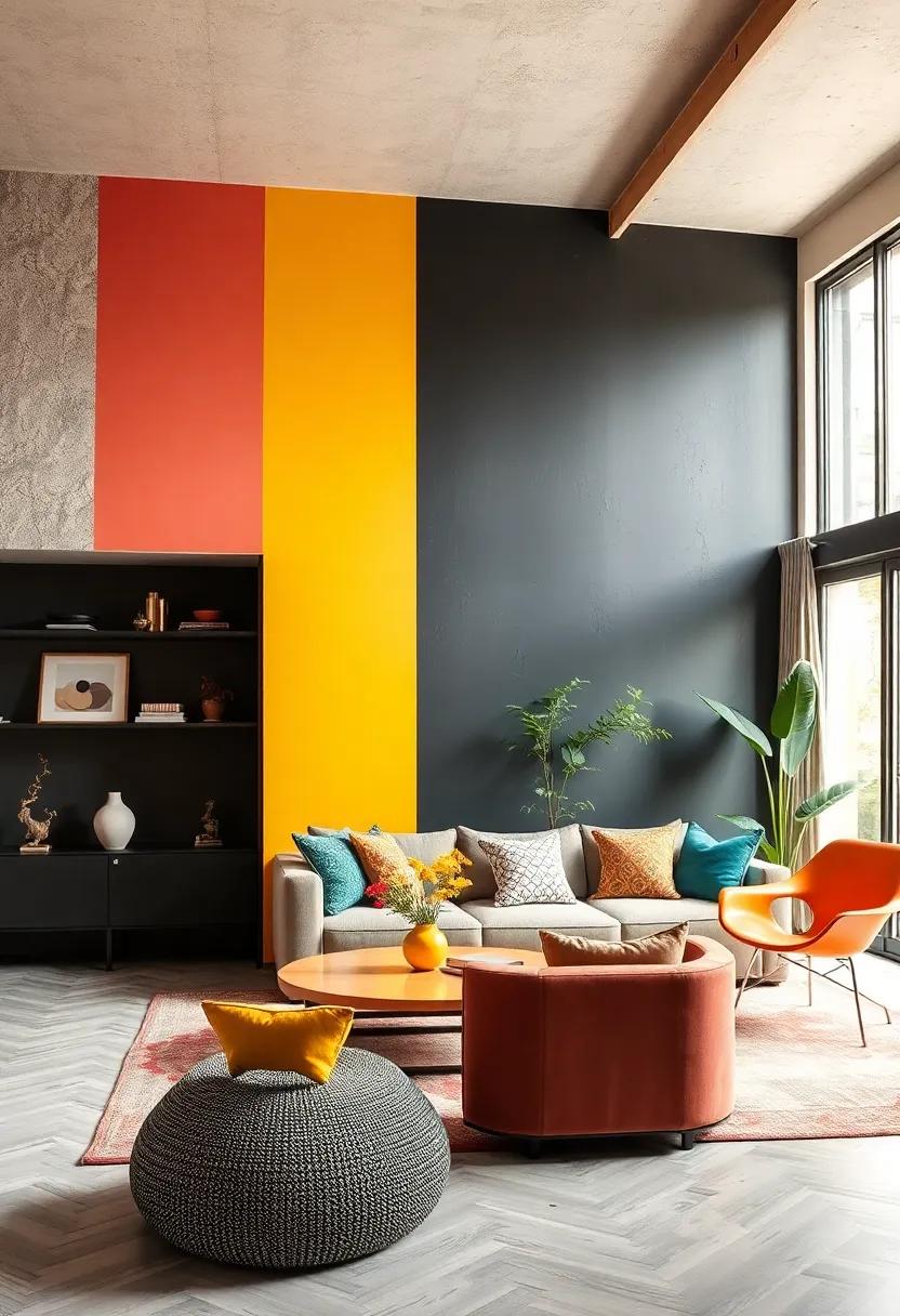 Charcoal and Brights: Balance a dark charcoal wall with bright, colorful accents, creating a modern and stylish atmosphere