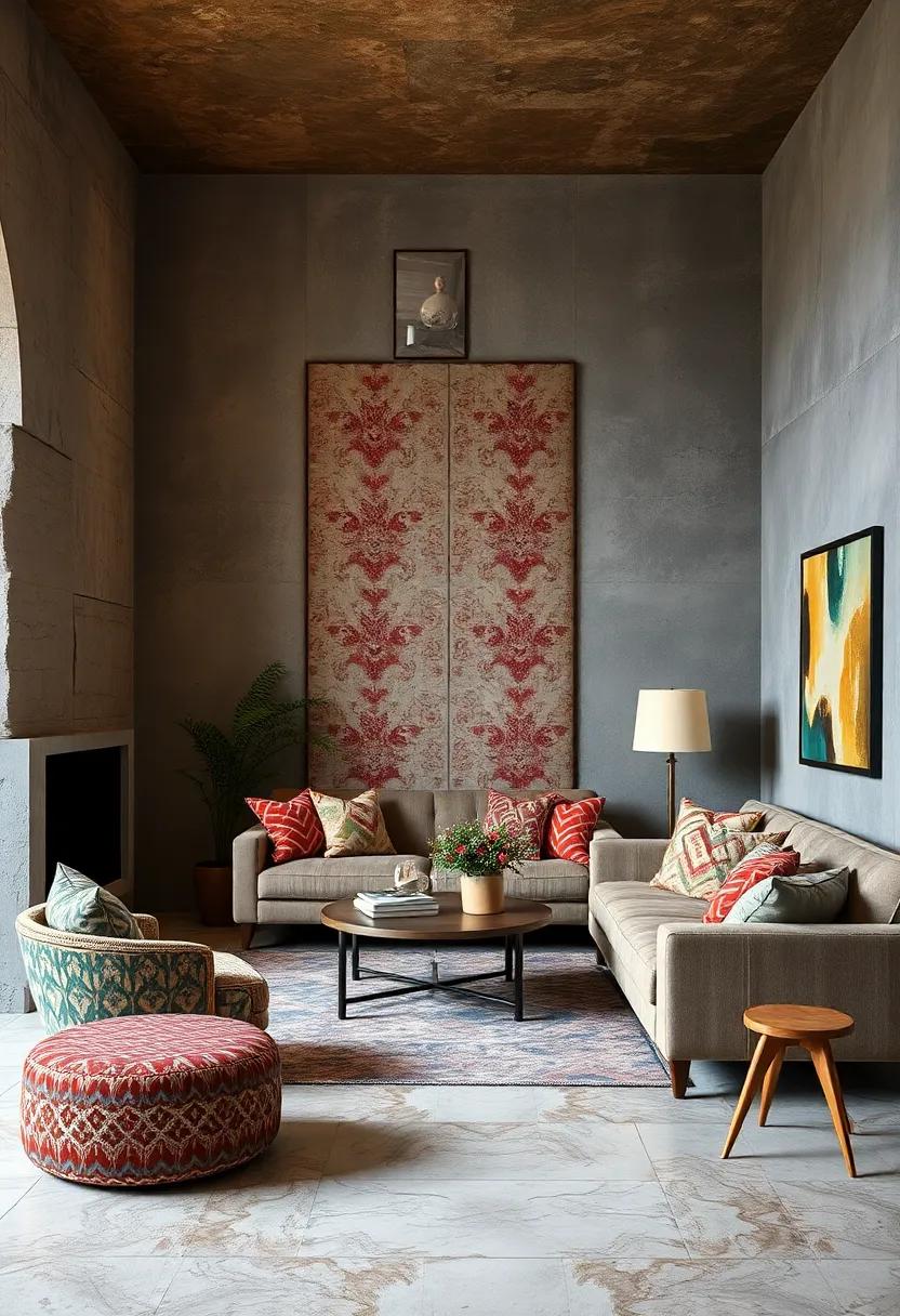 Bold accent Walls: Use fabric as a wall covering in a small area or alcove for a soft and textured look