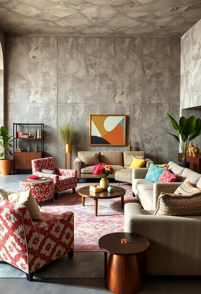 Eclectic Furniture Grouping: Mix patterned chairs and sofas in the same space for a lively and inviting living room