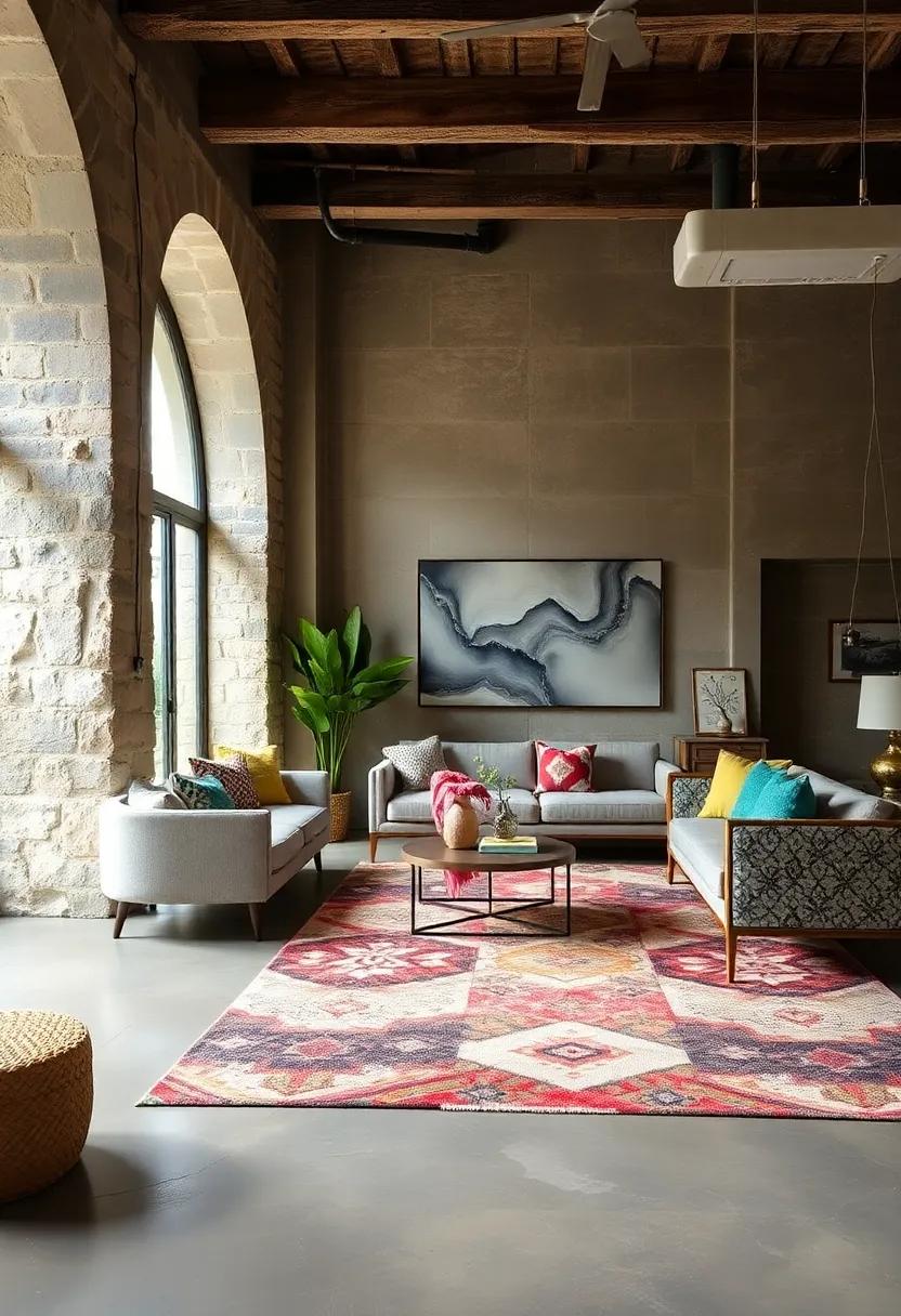 Pattern Play on Rugs: Mix and match area rugs with geometric, floral, and abstract designs for a playful foundation