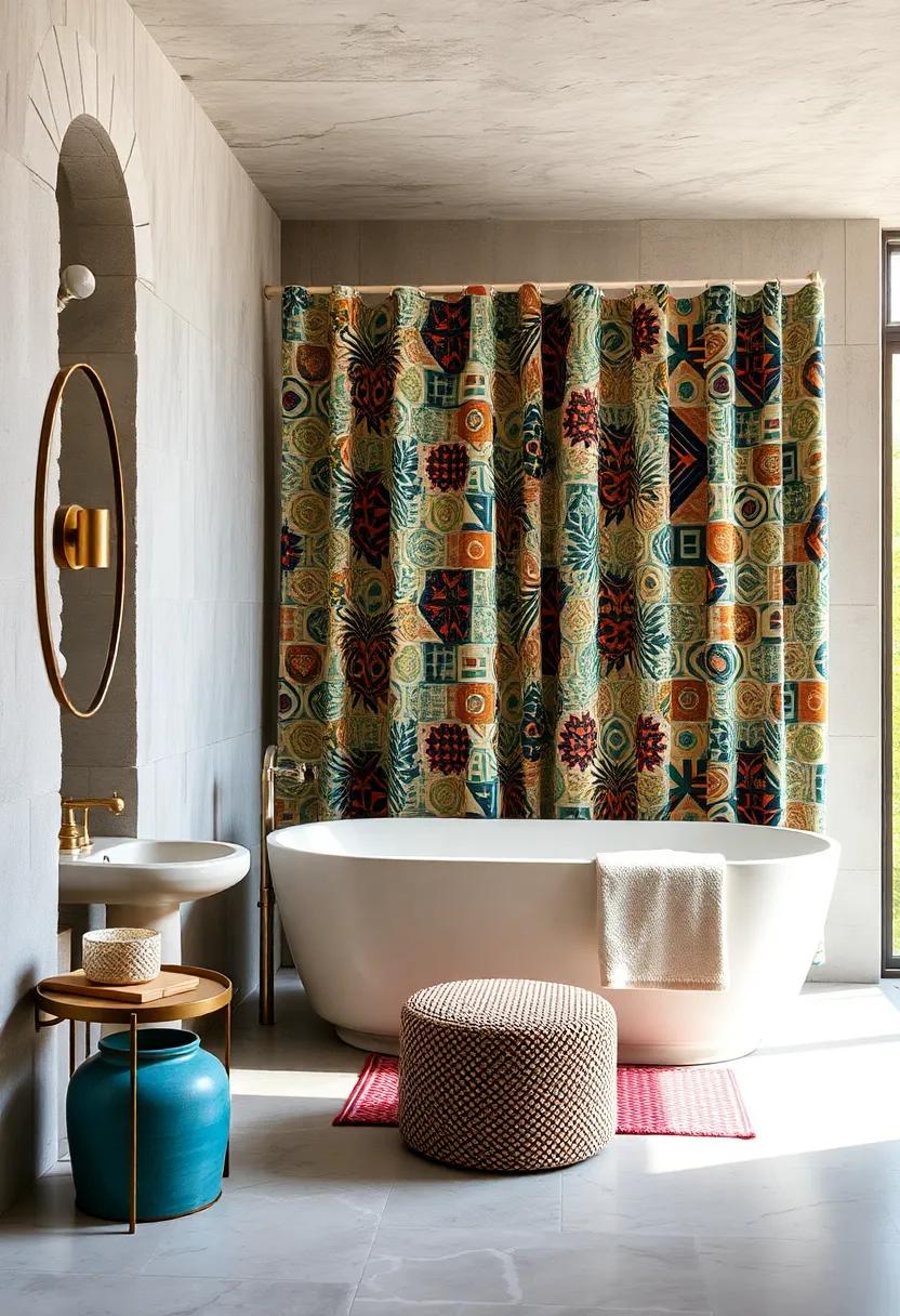 Playful Shower Curtains: Transform your bathroom with a bold, patterned shower curtain that serves as a style statement