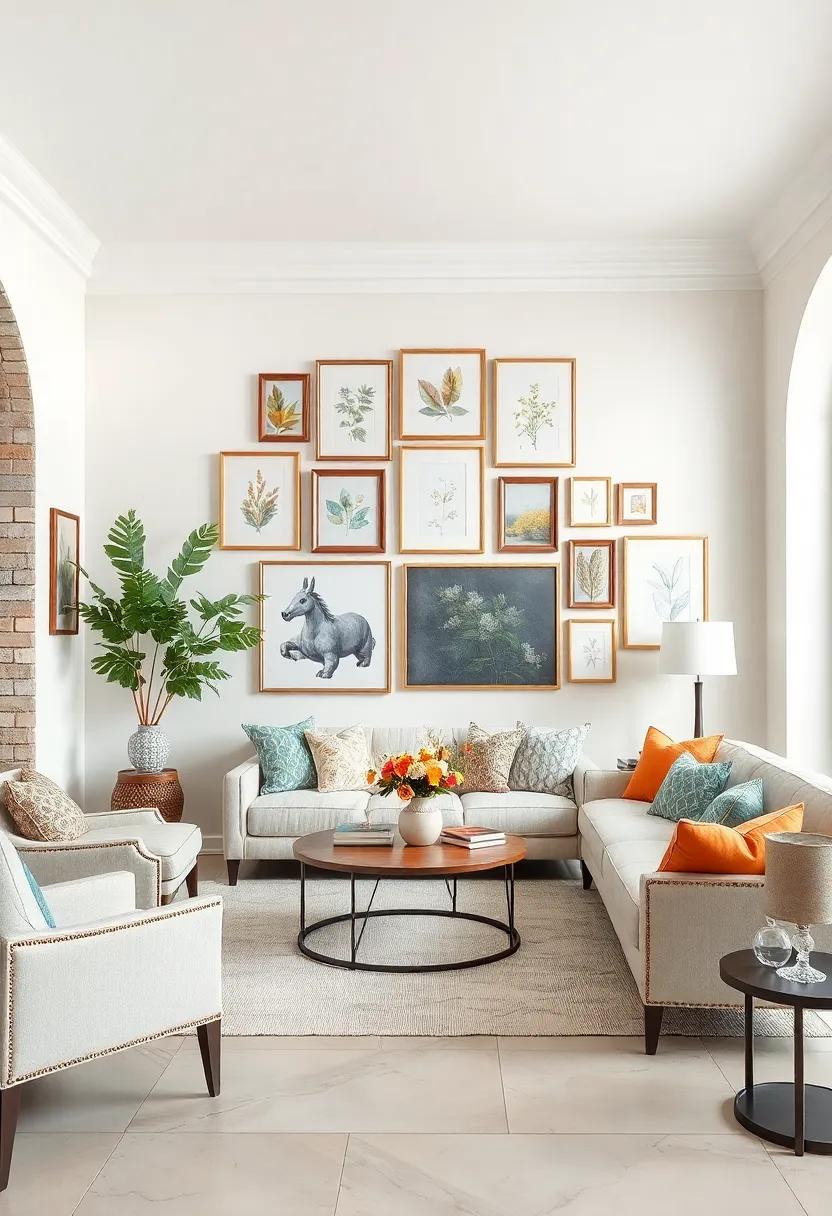 Artful Gallery wall:⁤ Curate⁣ a collection ‌of framed botanical prints or ​vintage mirrors​ to ‌create a striking visual statement⁤ on ⁤your light-colored walls
