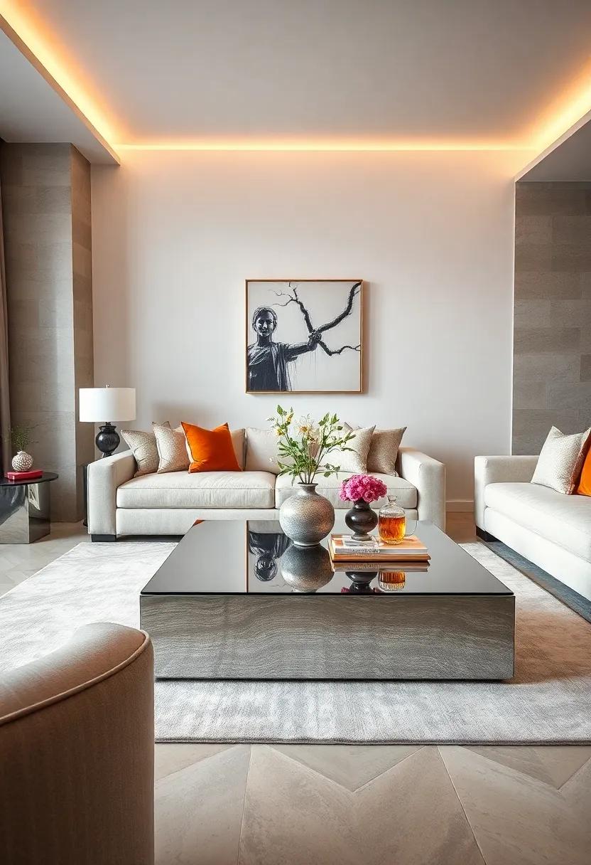 Embrace a Mirrored Coffee table: A stunning centerpiece that reflects light and adds depth to your living space