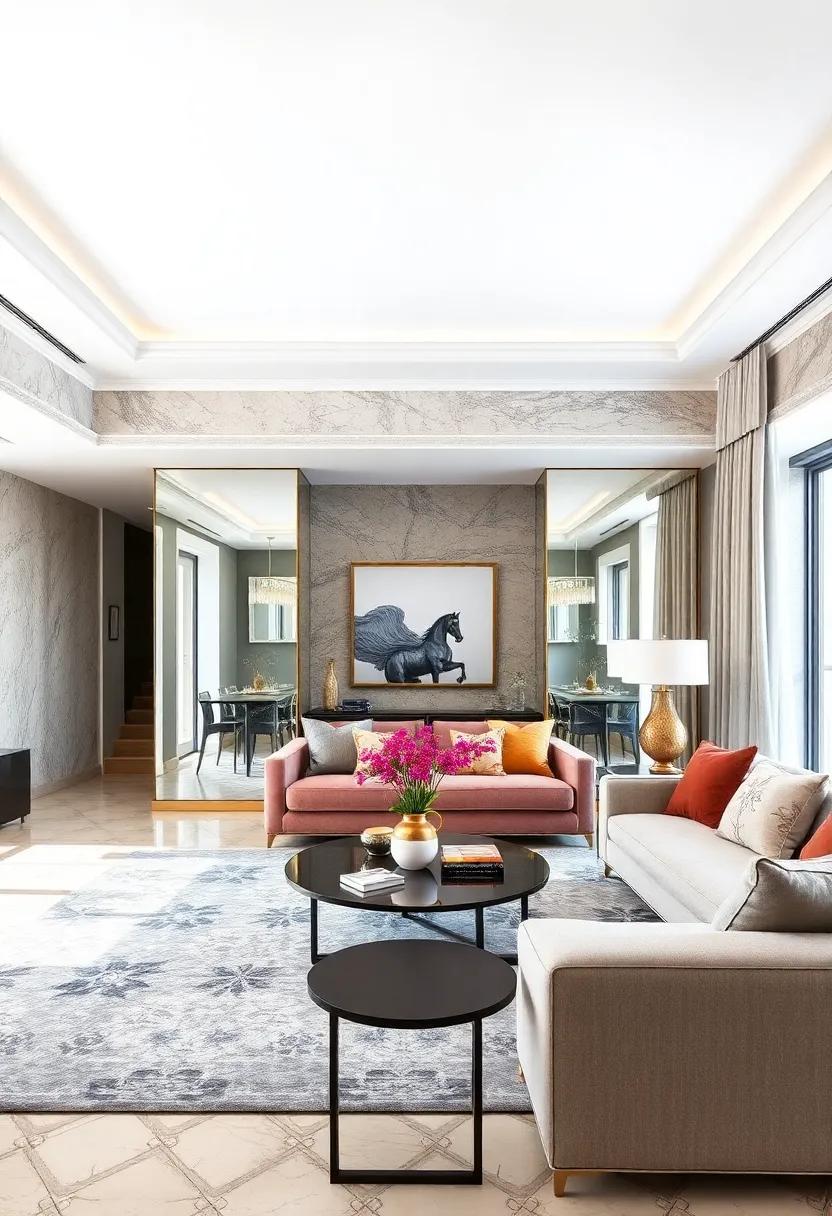 Incorporate Mirrored Room Dividers: Use elegant screens to create private nooks while maintaining an open, airy feel