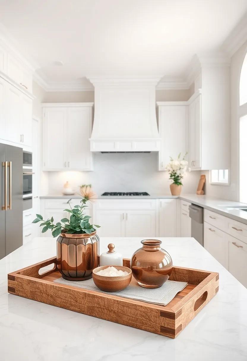 Elegant Decorative Trays: Use stylish‍ trays to organize items on countertops or islands, adding a touch of order while enhancing your kitchen's ⁢aesthetic appeal