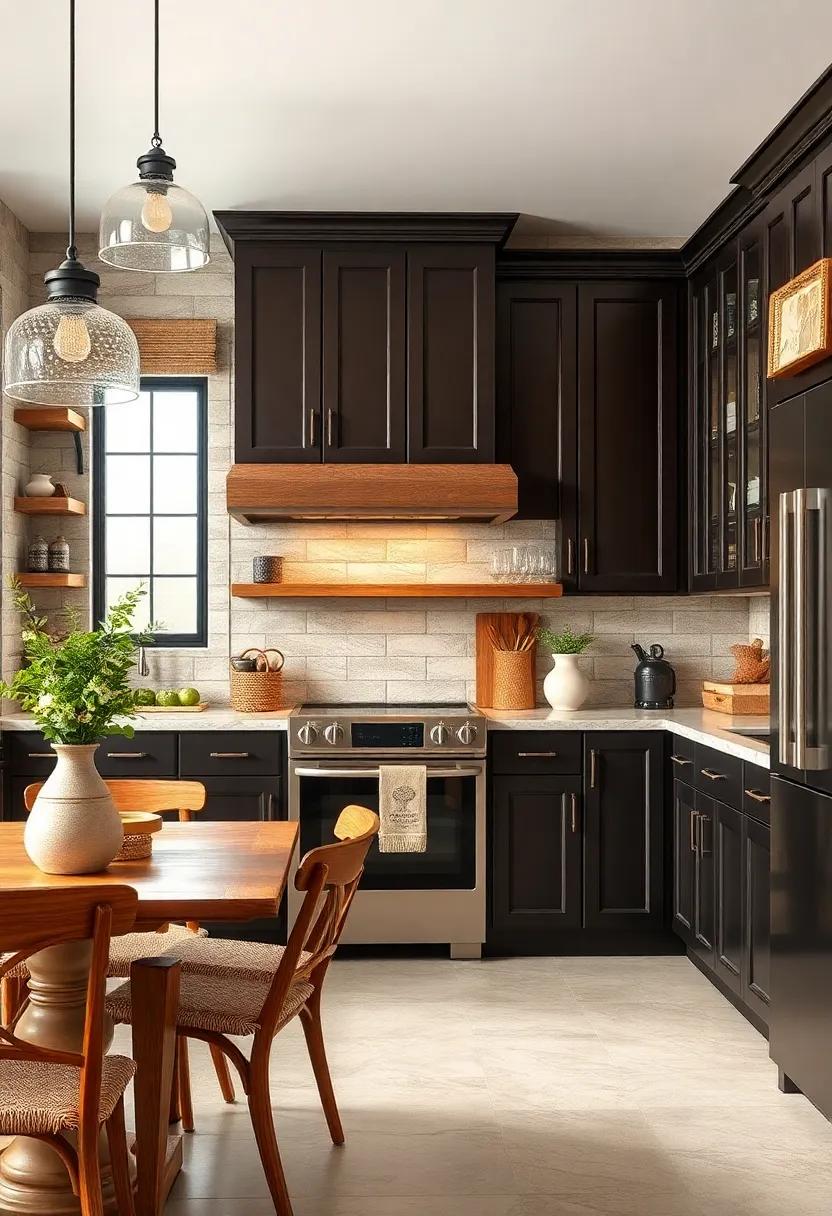 Rustic Charm: Unveil the beauty of espresso cabinets paired with rustic decor for a cozy, farmhouse-inspired kitchen that stands the test of time