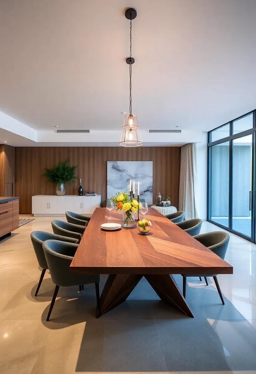 Playful Geometry: Choose a table with bold geometric extensions that not only add space but also serve as an eye-catching element in your dining room