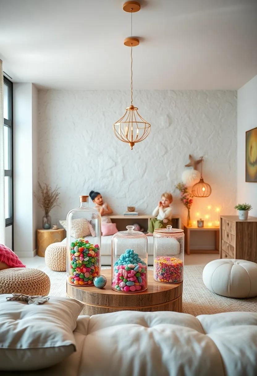 Artful Fairy Dust Jars: Fill clear jars with colorful sand, glitter, or tiny stones to display as whimsical decorations