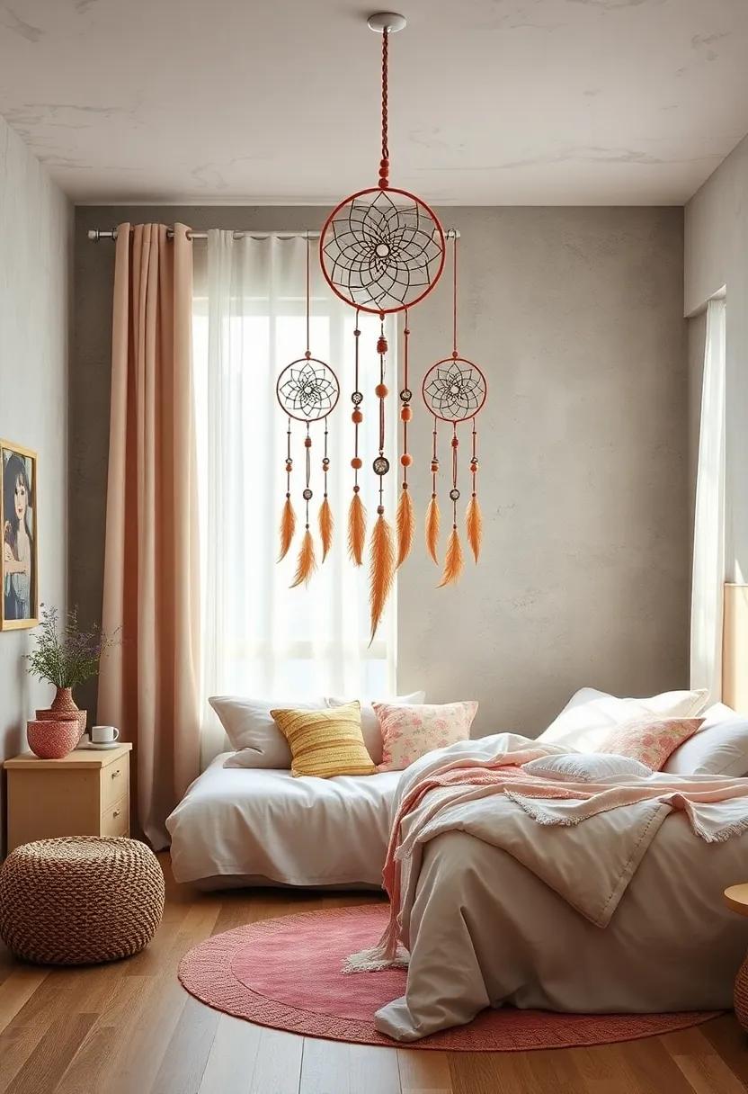 Dream Catchers: Hang intricate dream catchers to create a sense of serenity and ward off bad dreams with a touch of boho flair