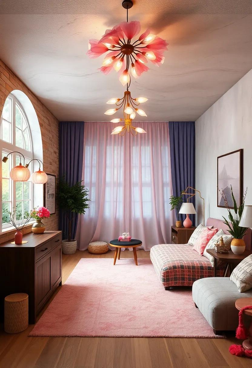 Dreamy lighting Fixtures: Choose unique lamps or chandeliers that mimic flowers or other natural elements to illuminate your room beautifully