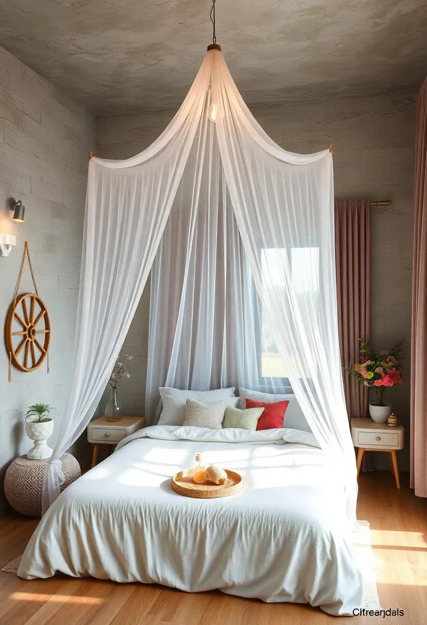 Ethereal Canopy Bed: Transform your sleeping space with a delicate sheer canopy that adds a touch of whimsy and elegance