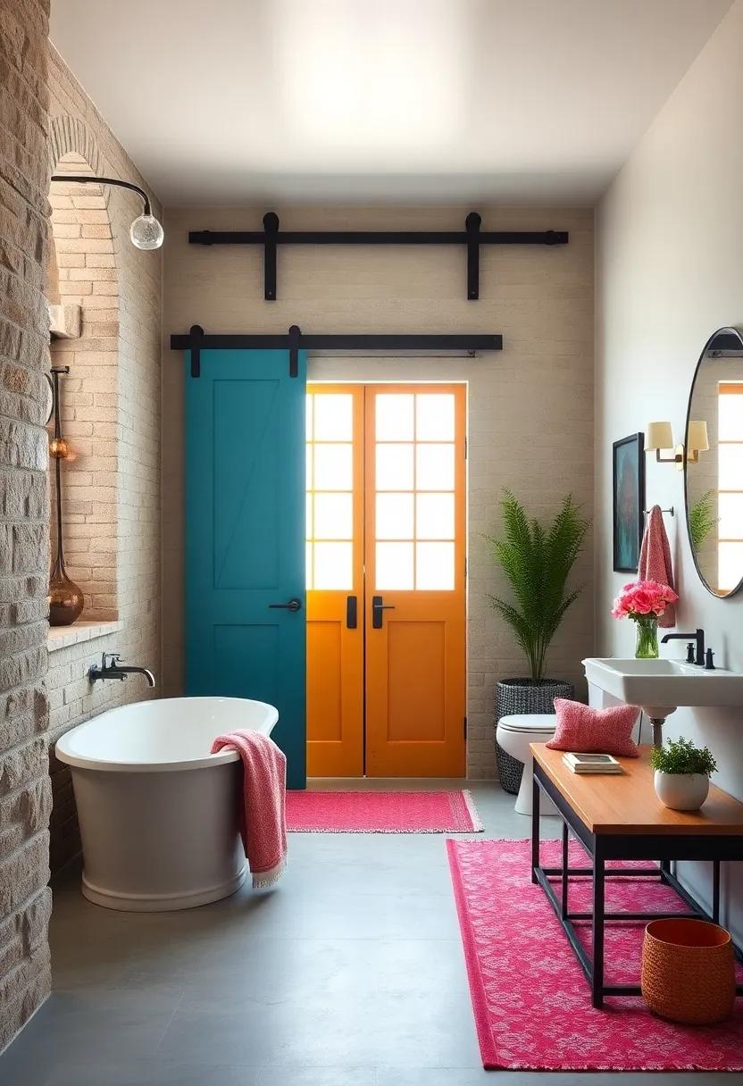 Bold Colors: Find inspiration⁣ in vibrant, painted ​barn ⁣doors that serve​ as a stunning focal point against neutral bathroom‍ palettes