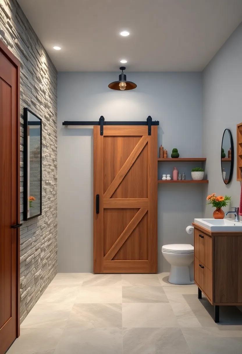 built-in Shelves: Make your barn door functional by integrating built-in shelves beside it, offering convenience without sacrificing style