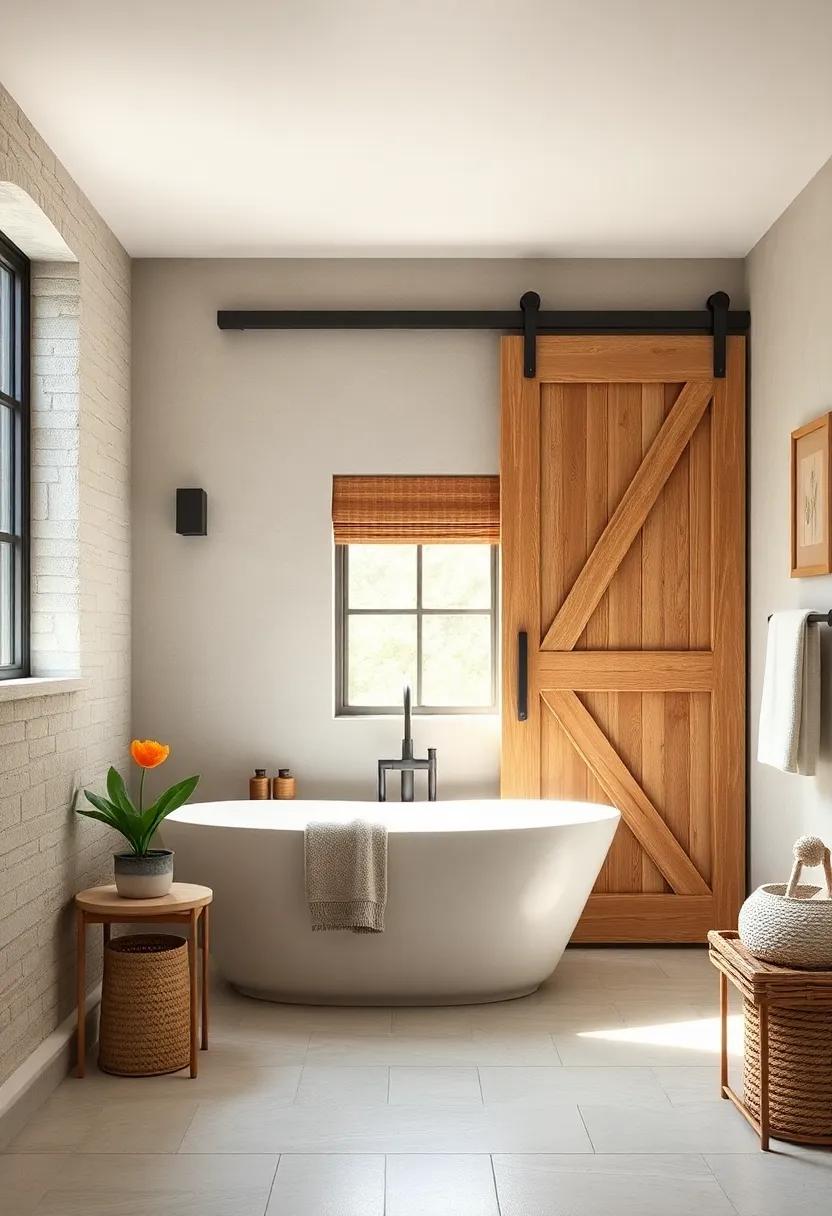 Rustic Charm: Explore the use of reclaimed wood‌ barn doors that add a touch of history and character to your modern bath ⁤retreat