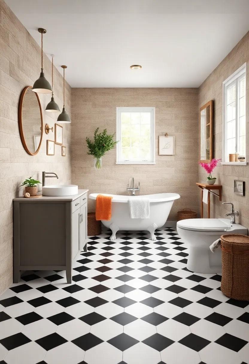 Farmhouse Checkered Pattern: Design⁣ an eye-catching floor with a classic checkered pattern using black and white tiles ⁤for a stylish contrast