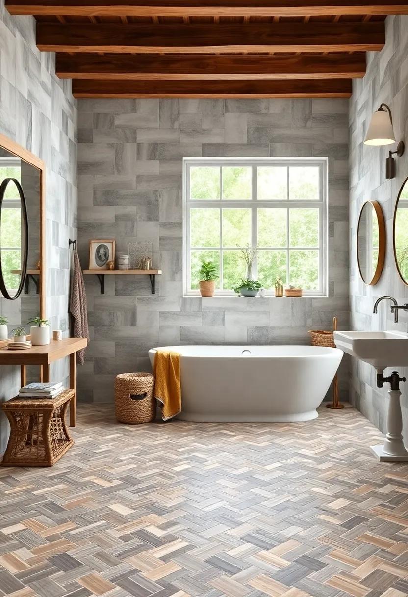 Farmhouse Grout Patterns: ⁢Consider unique grout patterns between tiles, like diagonal ​or ⁢herringbone, to add a creative flair ‍to your farmhouse bathroom flooring