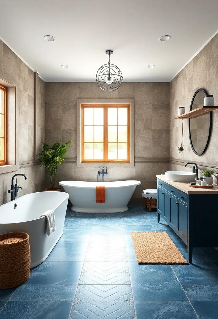 Nautical Blue Tiles: Channel ​coastal vibes with deep blue tiles that evoke a serene waterside retreat ‍in your farmhouse setting