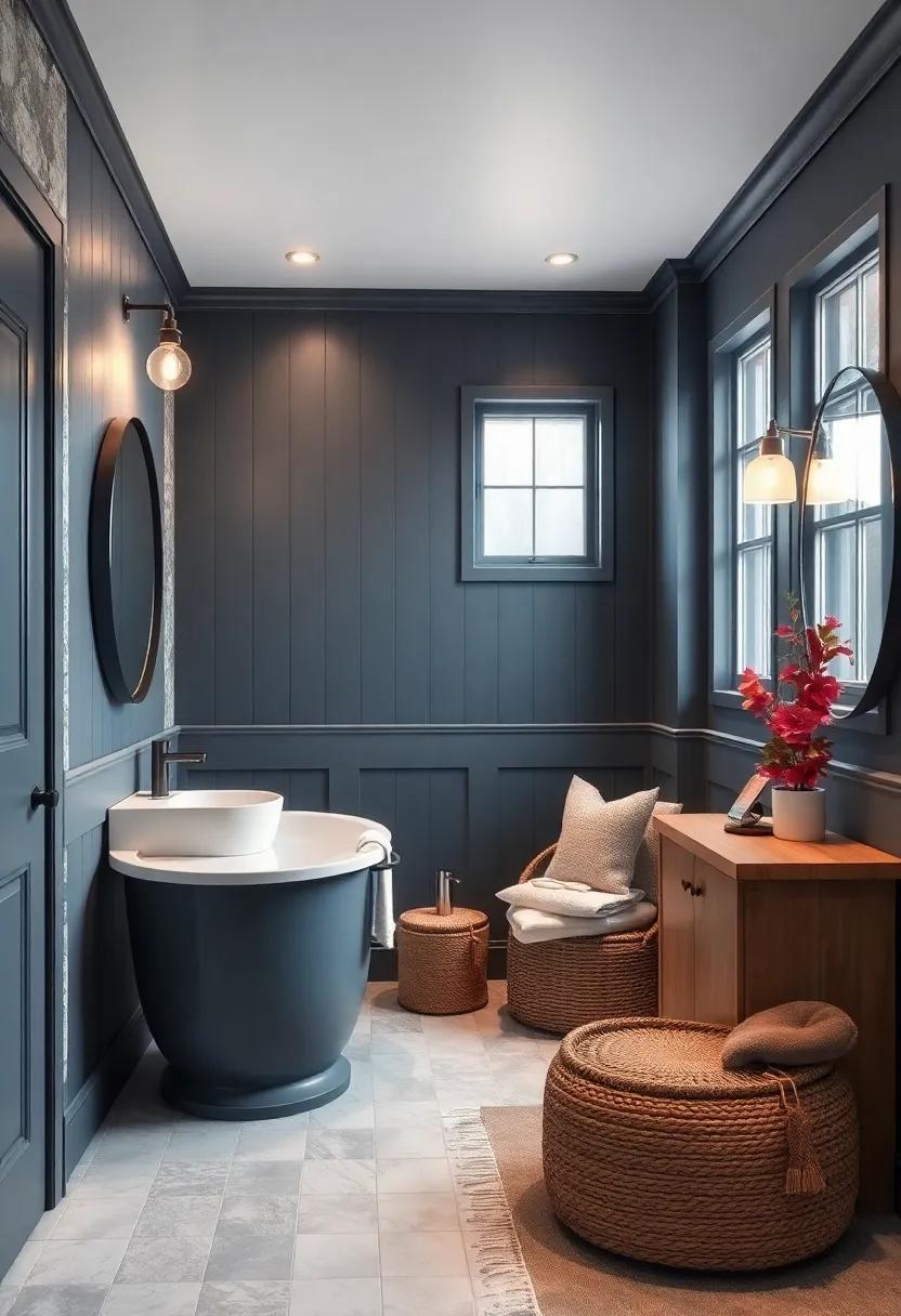 Charcoal Blue: A darker blue with gray undertones evokes calm while providing a rich depth to your farmhouse bathroom