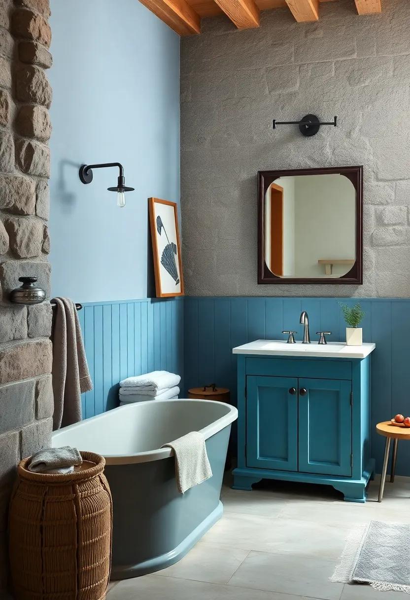 Dusty blue: Infuse your bathroom with a soothing,vintage charm through a muted blue that adds serenity and sophistication