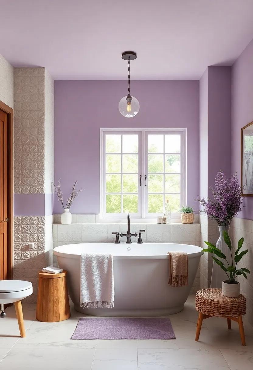 Pale Lavender: Create a dreamy escape by introducing soft lavender tones that bring a hint of romance to your bathroom